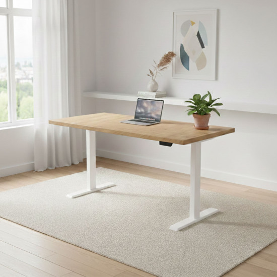 UVI LITE V2 electric sit-stand Chalet Oak desk and white frame