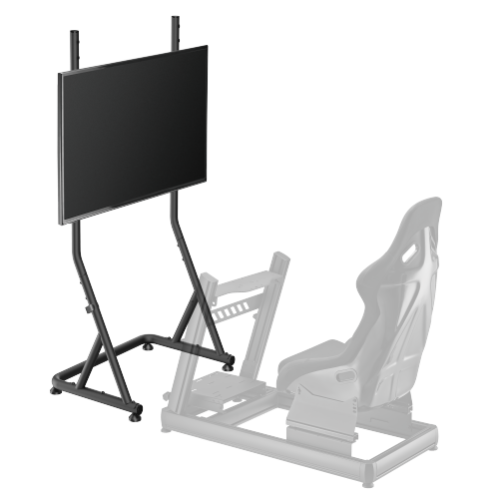 UVI Racing SIM freestanding monitor and TV stand made from steel and aluminium, compatible with 32 to 55 inch screens, shown with adjustable height settings at 92 and 97 cm