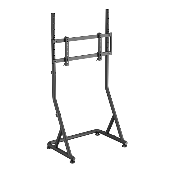 UVI Racing SIM freestanding monitor and TV stand made from steel and aluminium, compatible with 32 to 55 inch screens, shown with adjustable height settings at 92 and 97 cm