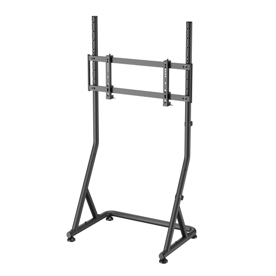 UVI Racing SIM freestanding monitor and TV stand made from steel and aluminium, compatible with 32 to 55 inch screens, shown with adjustable height settings at 92 and 97 cm