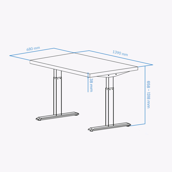 UVI STANDARD V2 electric sit-stand desk with KAINDL Chalet Oak tabletop and black metal frame, front view