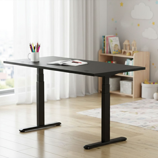 UVI Standard V2 električni crni okvir stola za podizanje, s jednim motorom i podesivom širinom 100–170 cm, prikazan bez radne ploče