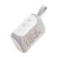 JBL Go 5 portable Bluetooth speaker in white, compact square design with textured grille and carry loop