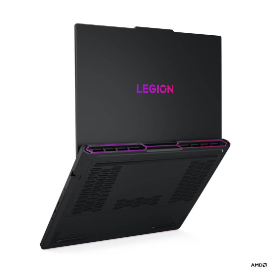 Lenovo Legion Pro 7 16AFR10H gaming laptop with 16-inch OLED display, open lid, dark chassis, front three-quarter view