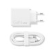 Lenovo Dual USB-C 65W GaN Charger in compact white housing with two USB-C ports and included 1.5m USB-C cable