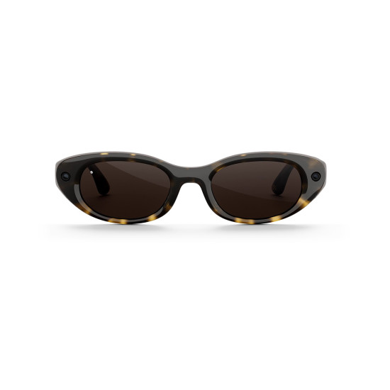 Meta Starfire Kylie Edition – Dark Tortoise XS (48-21) Meta Starfire Kylie Edition smart glasses with chocolate lenses and dark tortoise XS frame, front three-quarter view