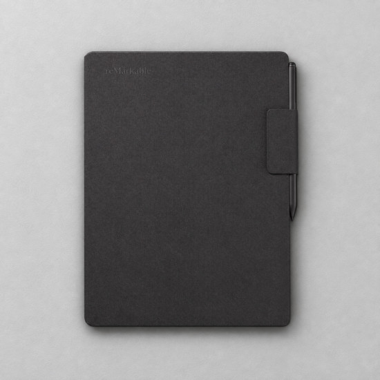 reMarkable Paper Pro digital notebook tablet with Marker Plus stylus and Type Folio UK backlit keyboard folio case, open and ready to use