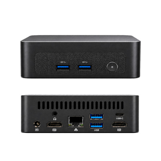 UVI Mini PC R758 compact desktop PC with AMD Ryzen 7 5800U, black casing, small form factor design