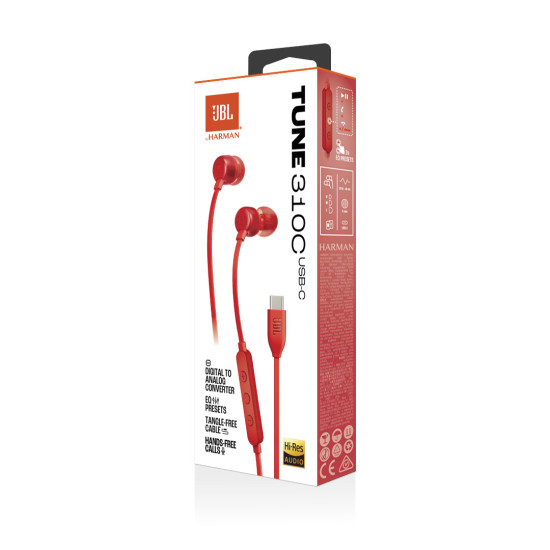 JBL Tune 310C USB-C Red Headphones 