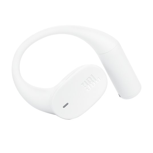 JBL Sense Lite True Wireless bijele bežične slušalice s ušnom kukicom od silikona, prikaz slušalica i kutije
