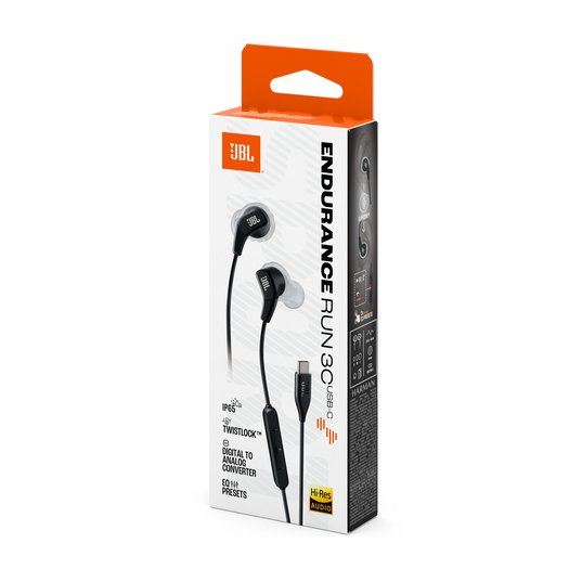 JBL Endurance Run 3C USB-C žične in-ear sportske slušalice u crno-sivoj boji s FlipHook dizajnom i kabelskim kontrolerom