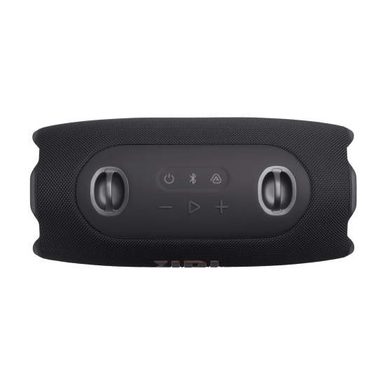 JBL Xtreme 5 portable Bluetooth speaker in black, rugged cylindrical design with fabric grille and carry strap