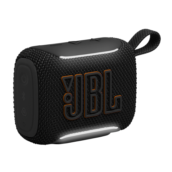 JBL Go 5 Portable Speaker, Black JBL Go 5 portable Bluetooth speaker in black, compact rectangular design with IP68 waterproof housing