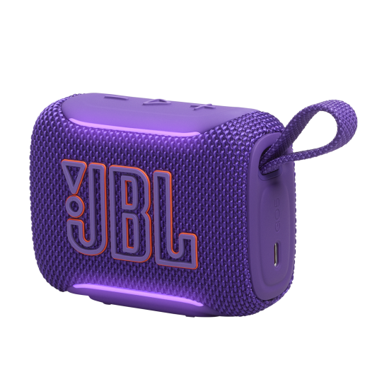 JBL Go 5 prijenosni Bluetooth zvučnik u ljubičastoj boji, kompaktnog oblika s IP68 zaštitom od vode i prašine