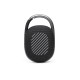 JBL Clip 4 black portable Bluetooth speaker with built-in carabiner clip, compact cylindrical design on white background