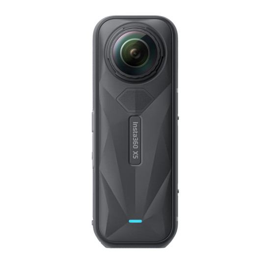 Insta360 X5 Action Camera Essentials Bundle Insta360 X5 action camera essentials bundle showing dual-lens 360-degree body with compact form factor