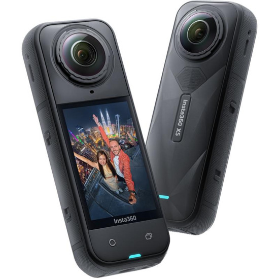 Insta360 X5 Motorcycle Bundle Action Camera Insta360 X5 action camera motorcycle bundle, black 360-degree camera with dual lenses and motorcycle mounting accessories
