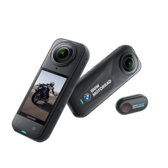 Insta360 X5 BMW Motorrad Edition kamera Insta360 akcijska kamera X5 BMW Motorrad Edition u crno-plavom dizajnu s mini daljinskim upravljačem i ultra baterijom