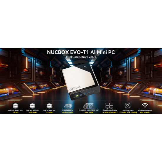 Mini PC GMKtec EVO T1 Intel Ultra 9 285H 64GB RAM + 2TB SSD WIN 11 Pro 