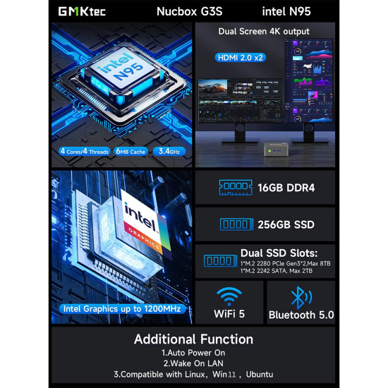 Mini PC GMKtec G3S Intel N95 16GB RAM + 512GB SSD WIN 11 Pro