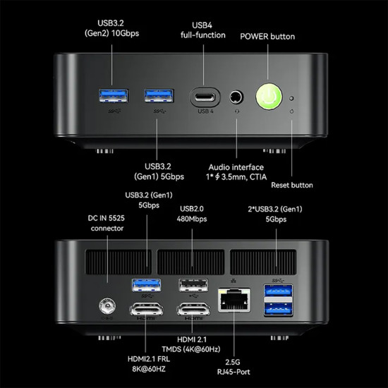 GMKtec K17 Mini PC with Intel Core Ultra 5 226V processor, compact black chassis, front and rear port view