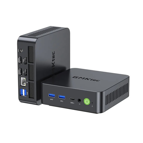 GMKtec K17 Mini PC with Intel Core Ultra 5 226V processor, compact black chassis, front and rear port view