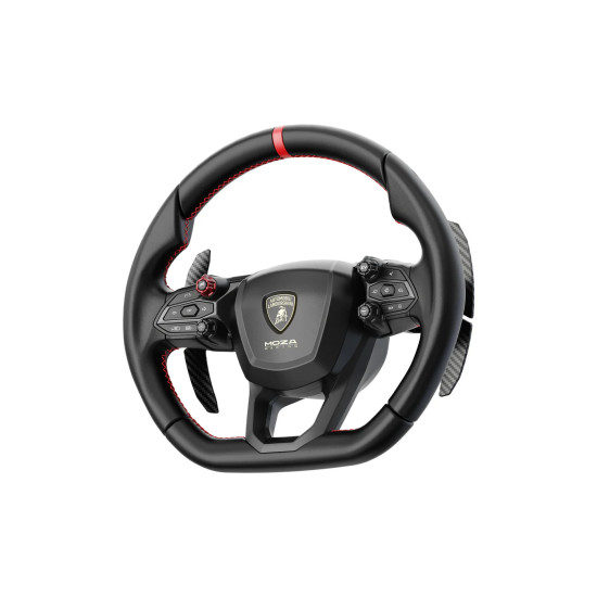 MOZA Racing RS11 Lamborghini Revuelto sim-racing steering wheel with die-cast aluminium structure and premium microfiber leather grips