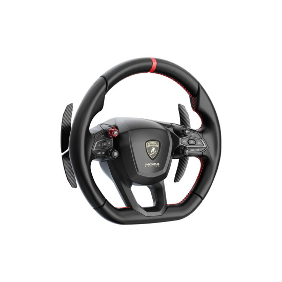 MOZA Racing RS11 Lamborghini Revuelto sim-racing steering wheel with die-cast aluminium structure and premium microfiber leather grips
