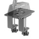 MOZA RS038 table clamp mounted on a desk, securing a sim racing handbrake or shifter with a steel clamping system